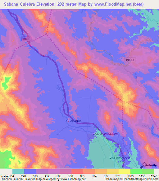 Sabana Culebra,Dominican Republic Elevation Map