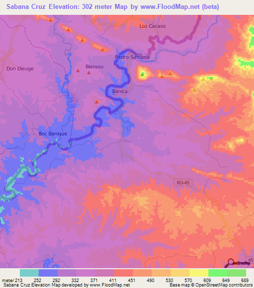 Sabana Cruz,Dominican Republic Elevation Map