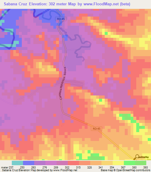 Sabana Cruz,Dominican Republic Elevation Map