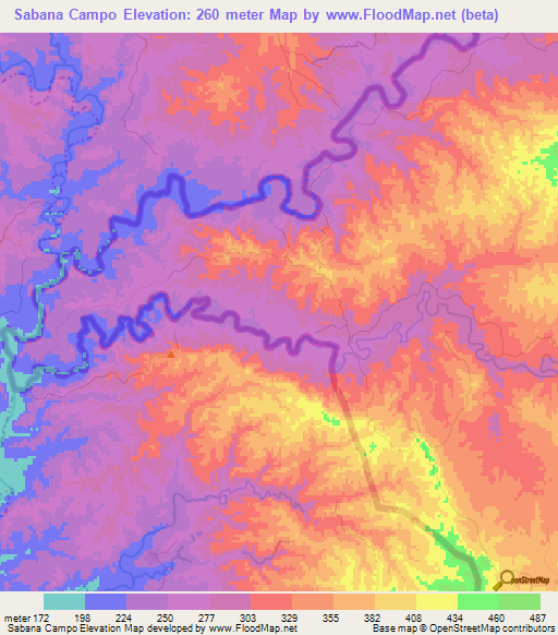 Sabana Campo,Dominican Republic Elevation Map