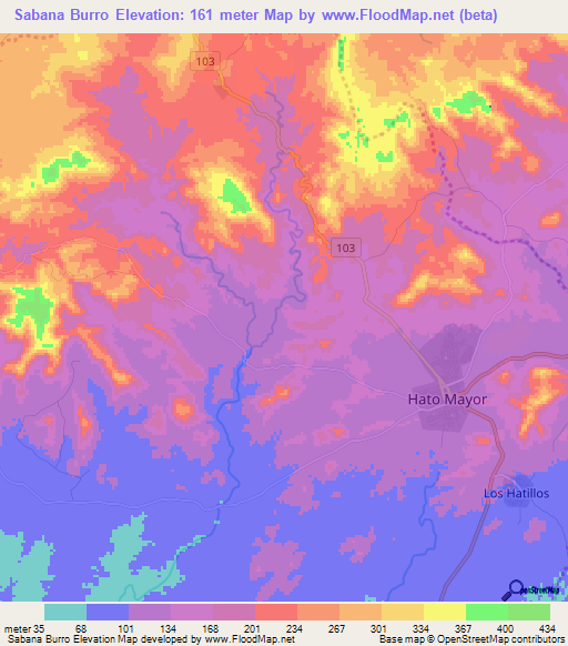 Sabana Burro,Dominican Republic Elevation Map