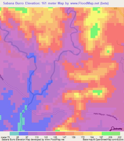 Sabana Burro,Dominican Republic Elevation Map