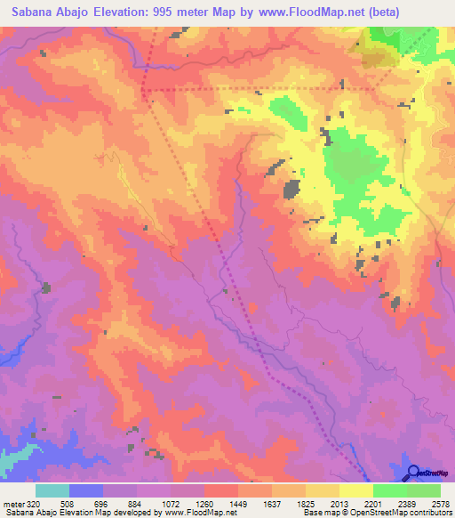 Sabana Abajo,Dominican Republic Elevation Map