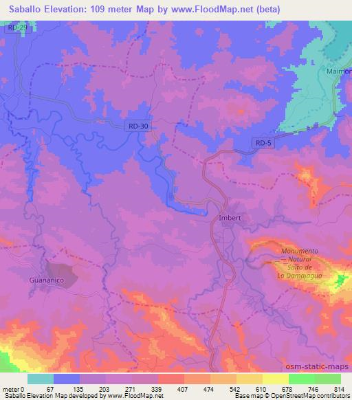 Saballo,Dominican Republic Elevation Map