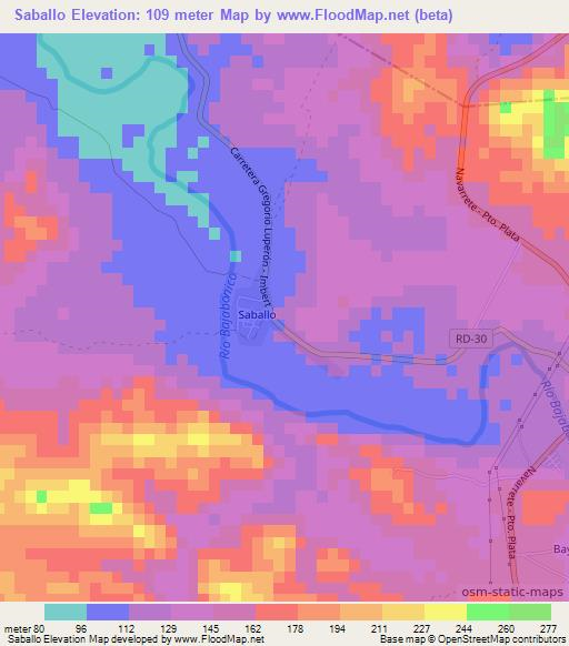 Saballo,Dominican Republic Elevation Map