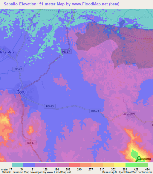 Saballo,Dominican Republic Elevation Map