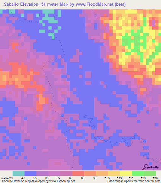 Saballo,Dominican Republic Elevation Map