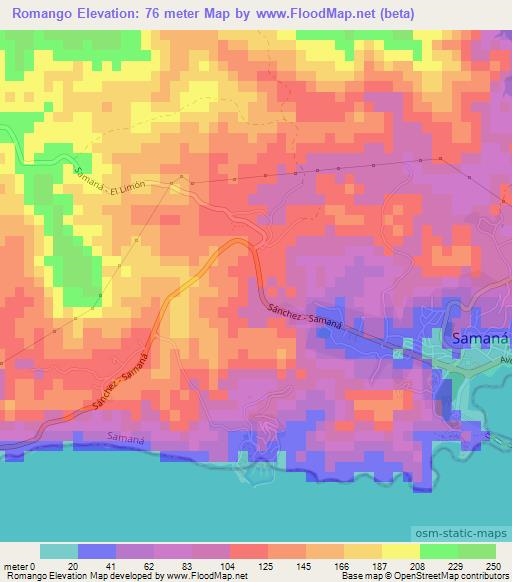 Romango,Dominican Republic Elevation Map