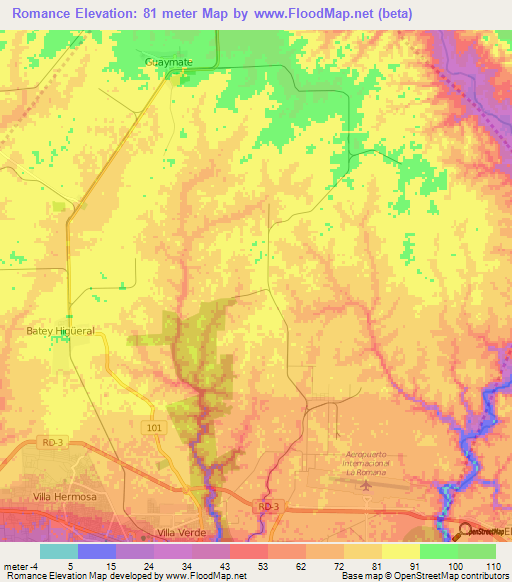 Romance,Dominican Republic Elevation Map