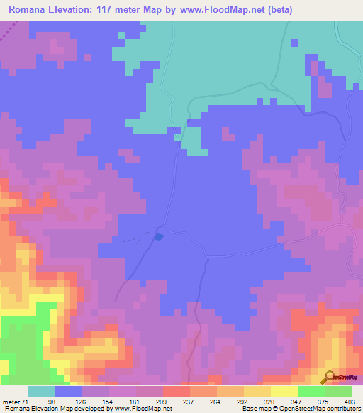 Romana,Dominican Republic Elevation Map