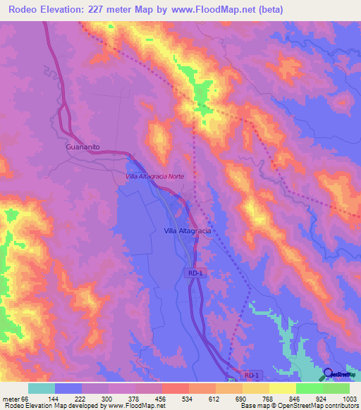 Rodeo,Dominican Republic Elevation Map