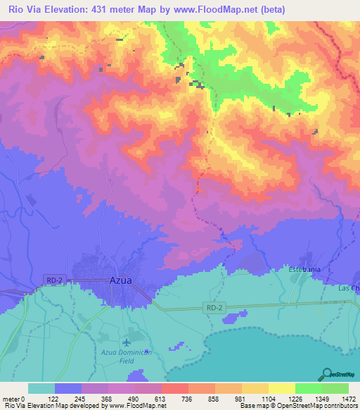 Rio Via,Dominican Republic Elevation Map