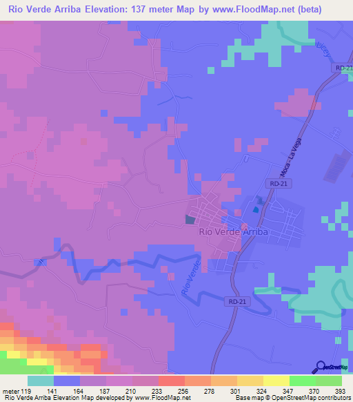 Rio Verde Arriba,Dominican Republic Elevation Map