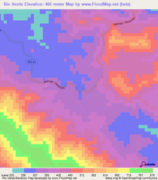 Rio Verde,Dominican Republic Elevation Map