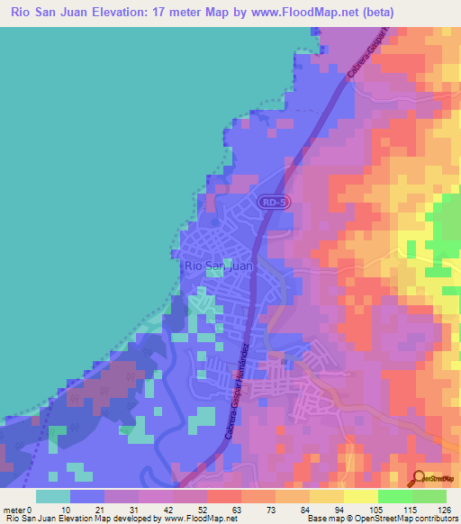 Rio San Juan,Dominican Republic Elevation Map