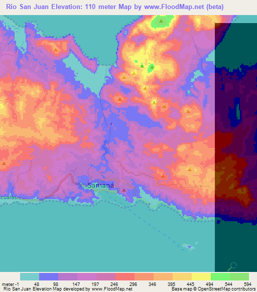 Rio San Juan,Dominican Republic Elevation Map