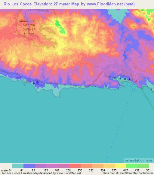 Rio Los Cocos,Dominican Republic Elevation Map