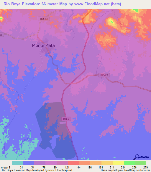 Rio Boya,Dominican Republic Elevation Map