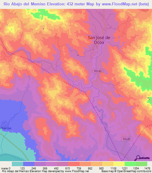 Rio Abajo del Memiso,Dominican Republic Elevation Map