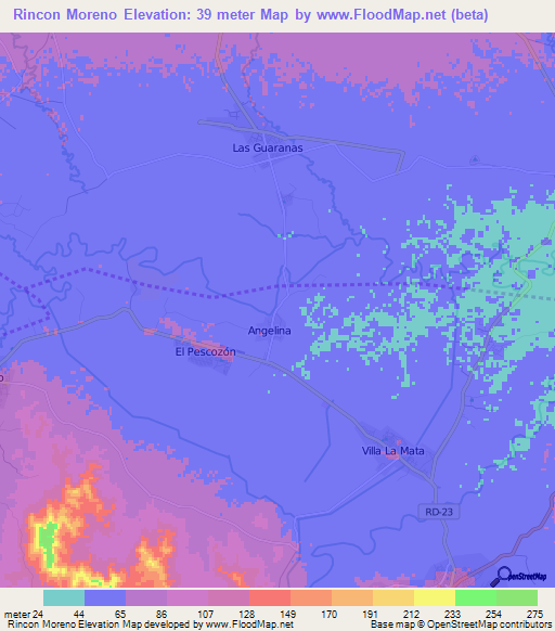 Rincon Moreno,Dominican Republic Elevation Map
