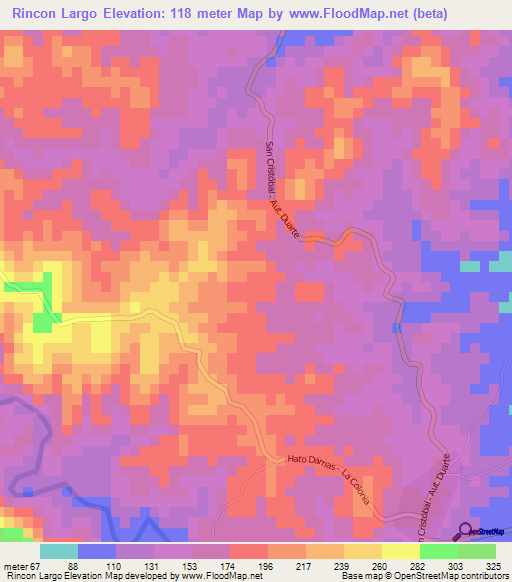 Rincon Largo,Dominican Republic Elevation Map