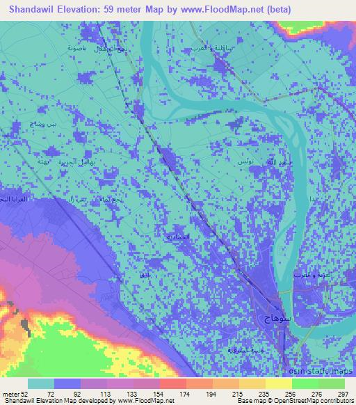 Shandawil,Egypt Elevation Map