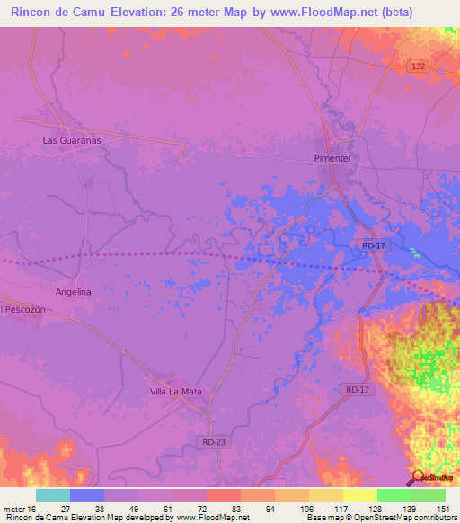 Rincon de Camu,Dominican Republic Elevation Map