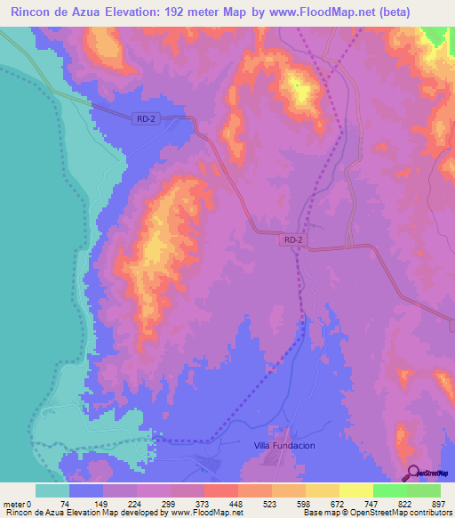 Rincon de Azua,Dominican Republic Elevation Map