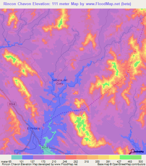 Rincon Chavon,Dominican Republic Elevation Map