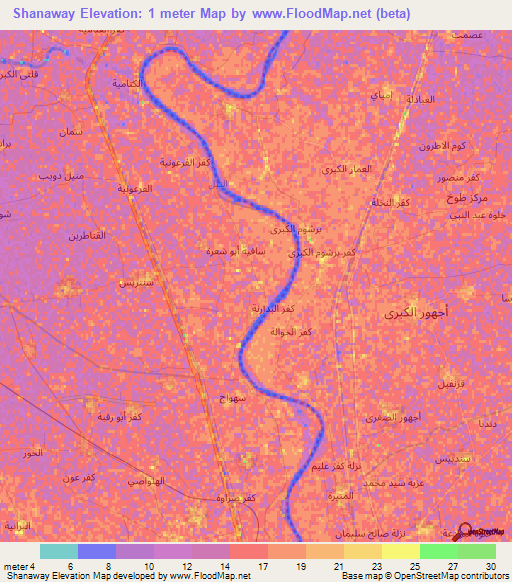 Shanaway,Egypt Elevation Map