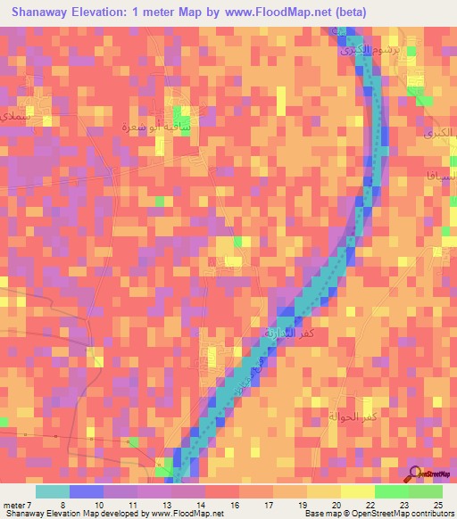 Shanaway,Egypt Elevation Map