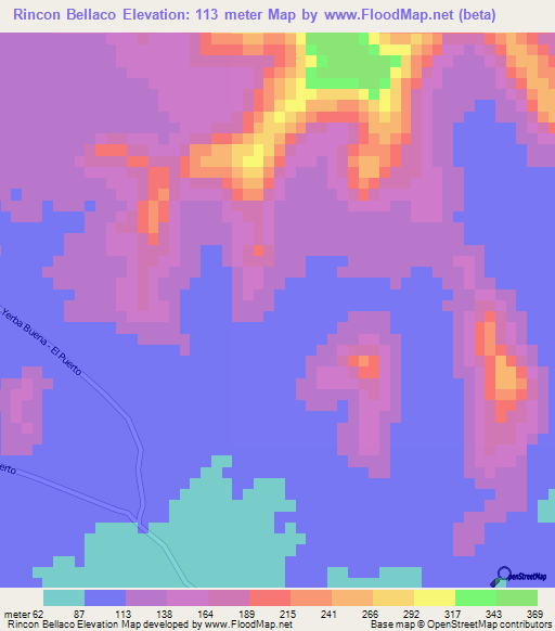 Rincon Bellaco,Dominican Republic Elevation Map