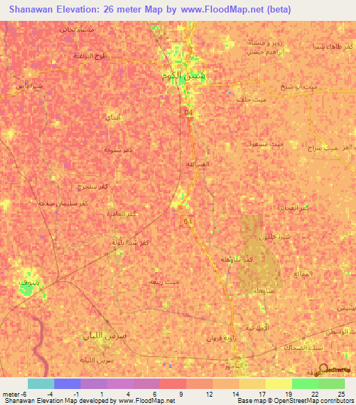Shanawan,Egypt Elevation Map
