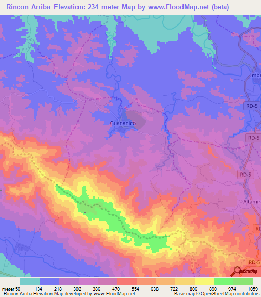 Rincon Arriba,Dominican Republic Elevation Map