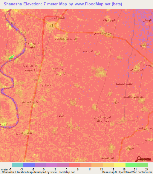 Shanasha,Egypt Elevation Map