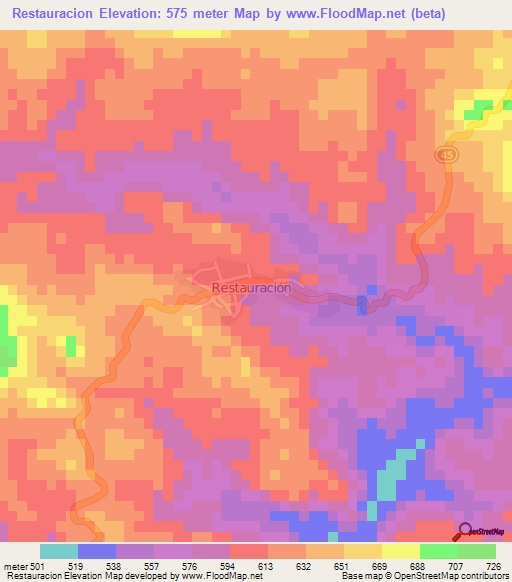 Restauracion,Dominican Republic Elevation Map