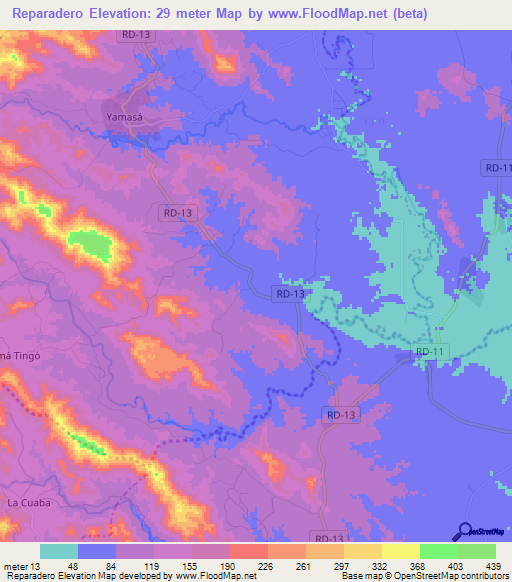 Reparadero,Dominican Republic Elevation Map