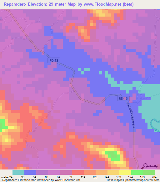 Reparadero,Dominican Republic Elevation Map