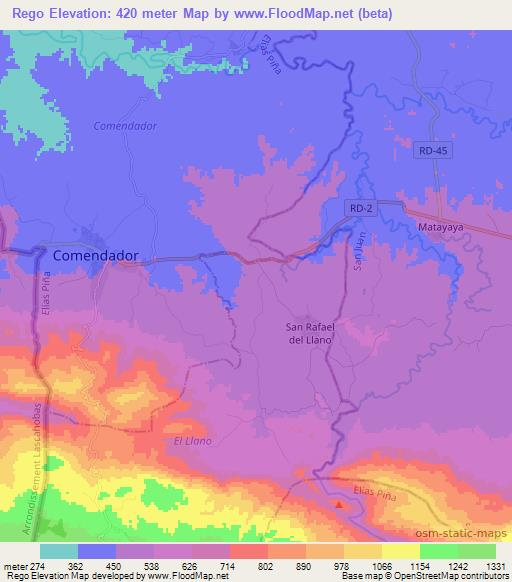 Rego,Dominican Republic Elevation Map