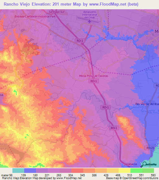 Rancho Viejo,Dominican Republic Elevation Map