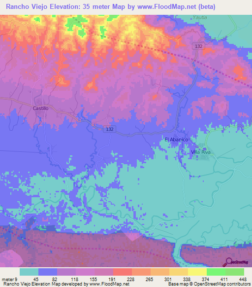 Rancho Viejo,Dominican Republic Elevation Map