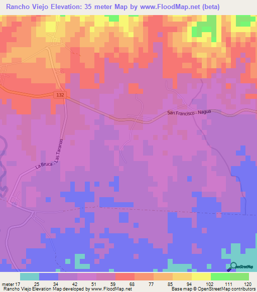 Rancho Viejo,Dominican Republic Elevation Map