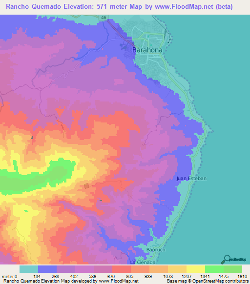 Rancho Quemado,Dominican Republic Elevation Map