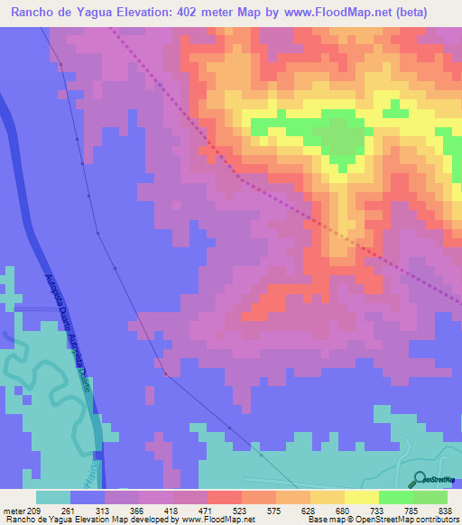 Rancho de Yagua,Dominican Republic Elevation Map