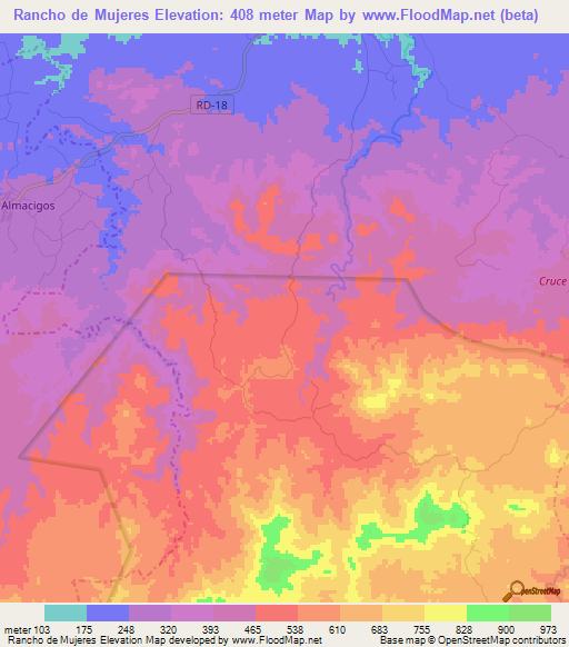 Rancho de Mujeres,Dominican Republic Elevation Map