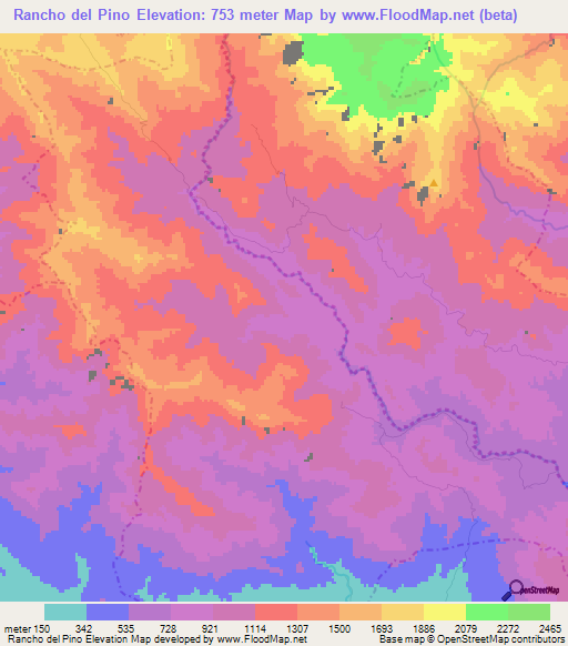 Rancho del Pino,Dominican Republic Elevation Map