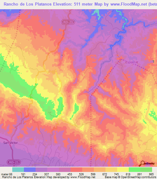 Rancho de Los Platanos,Dominican Republic Elevation Map