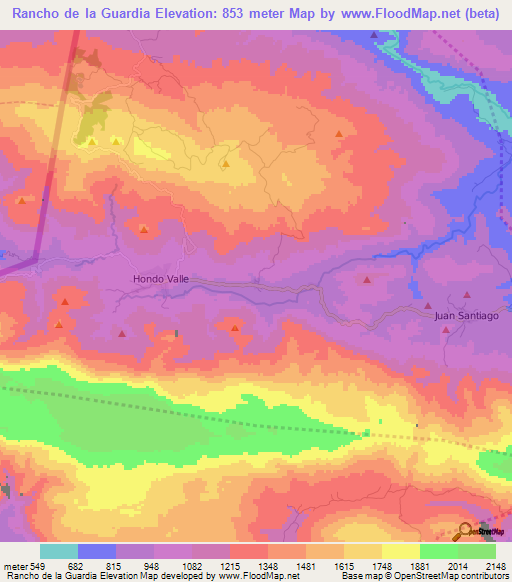 Rancho de la Guardia,Dominican Republic Elevation Map