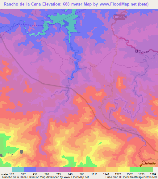 Rancho de la Cana,Dominican Republic Elevation Map