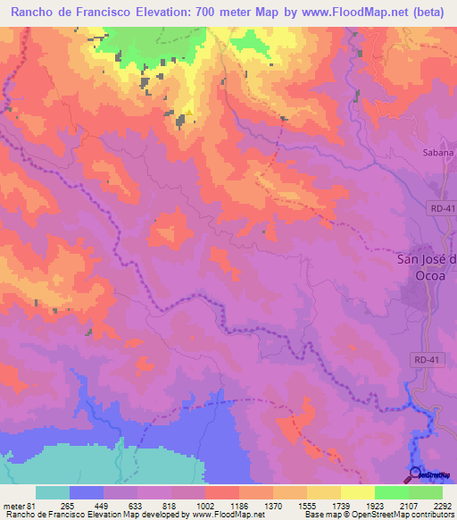 Rancho de Francisco,Dominican Republic Elevation Map